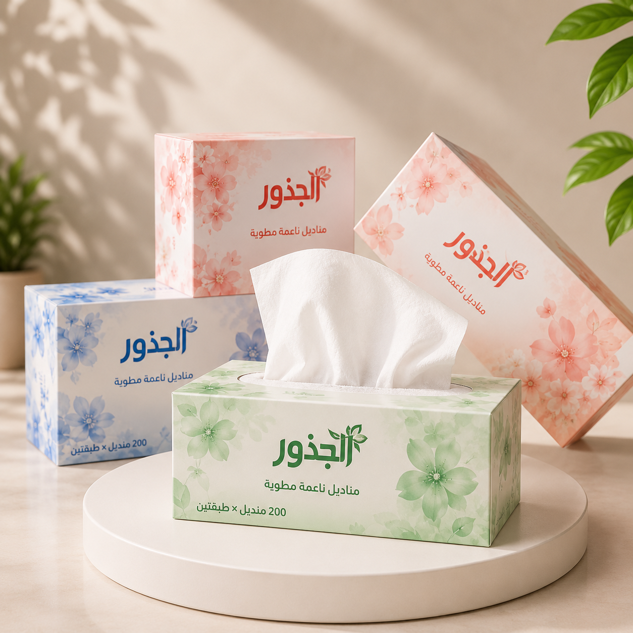 مناديل الجذور الورقية 200 ورقة – 50 علبة | مناديل وجه ناعمة من مصنع الجذور الكويت
