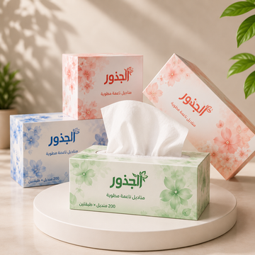 مناديل الجذور الورقية 200 ورقة – 50 علبة | مناديل وجه ناعمة من مصنع الجذور الكويت